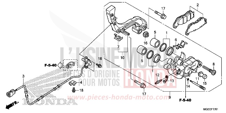 ETRIER DE FREIN ARRIERE (VFR1200F) de VFR1200F Méca TITANIUM BLADE METALLIC (YR316) 2015